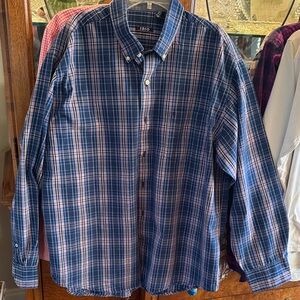 Izod Men's Navy and White Plaid Button Down Shirt